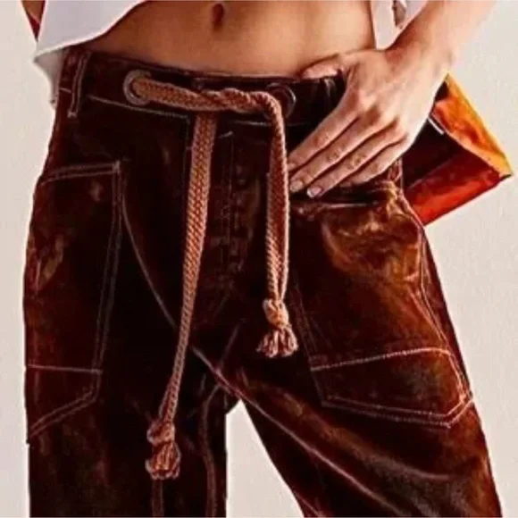 We The Free by FREE PEOPLE: “Moxie Flocked” Low Slung Barrel Jeans in RUST…NWT - Picture 2 of 12